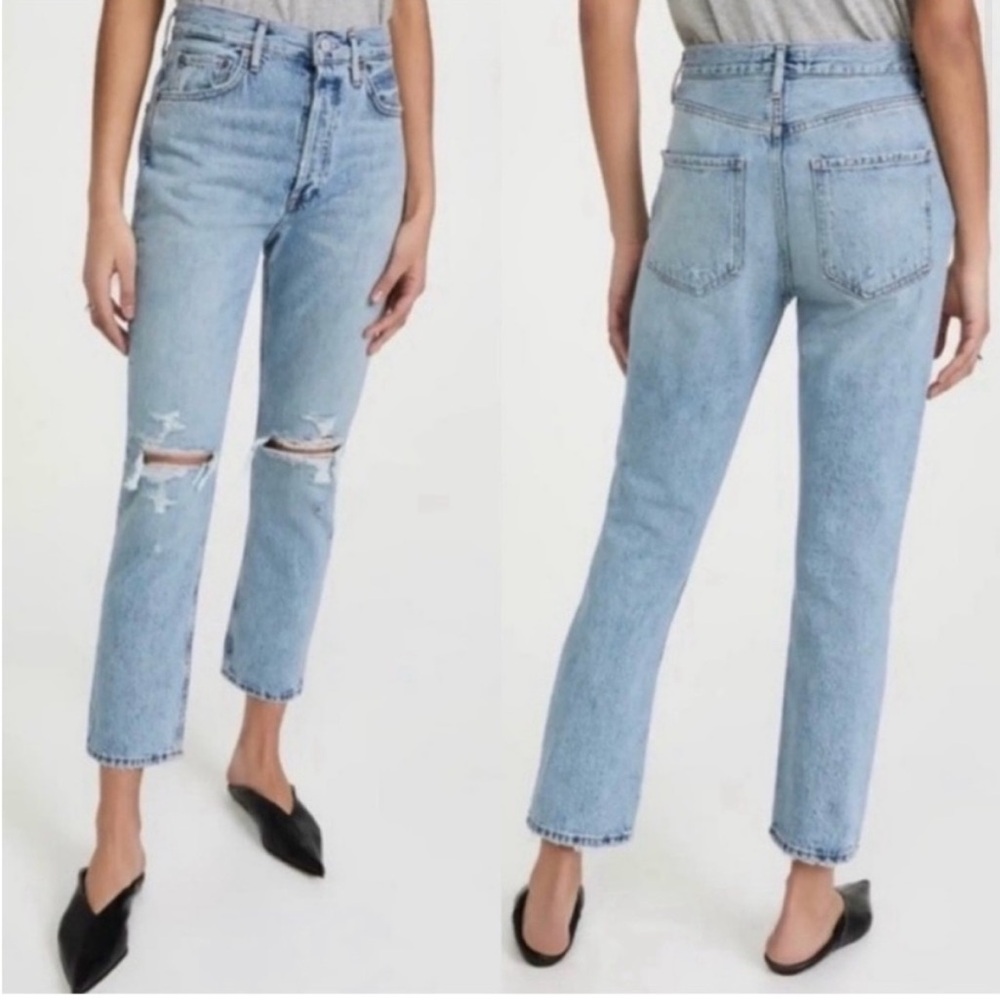 Agolde Riley High Rise Straight Leg Crop Distressed Light Wash Jeans Size 26